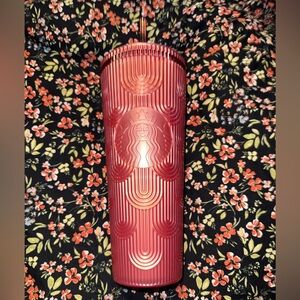 New Starbucks Dusty Rose Pink Shimmer Mermaid Scale Tumbler w/Straw 24 oz